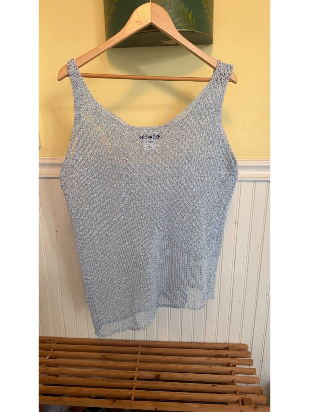 Crea Concept Open Knit Light Blue Linen-Blend Tank Top Size 42 Made In Turkey